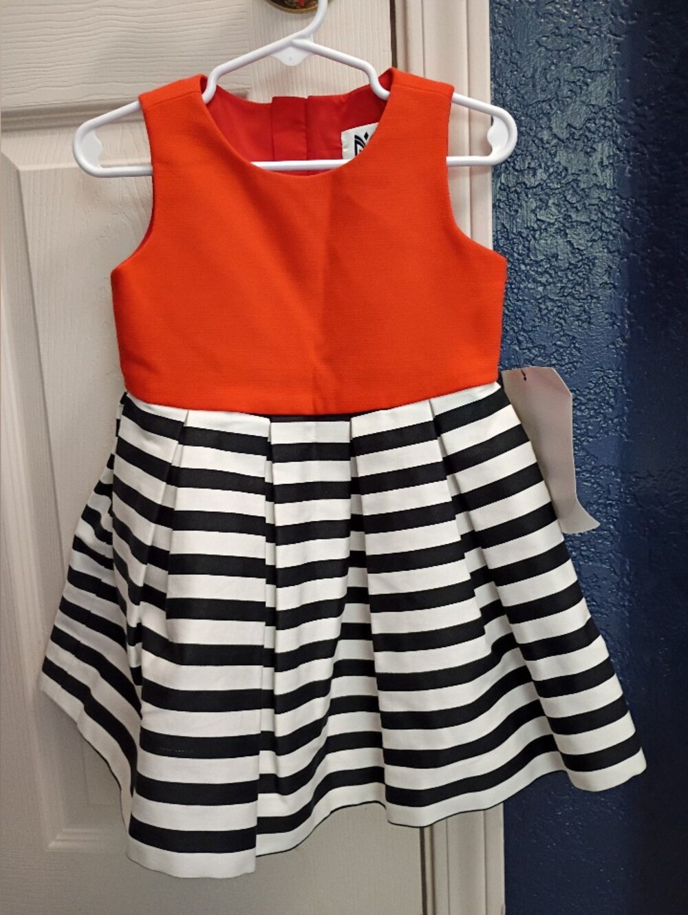 Milly Minis Orange Bodice Black and White Striped Skirt Dress